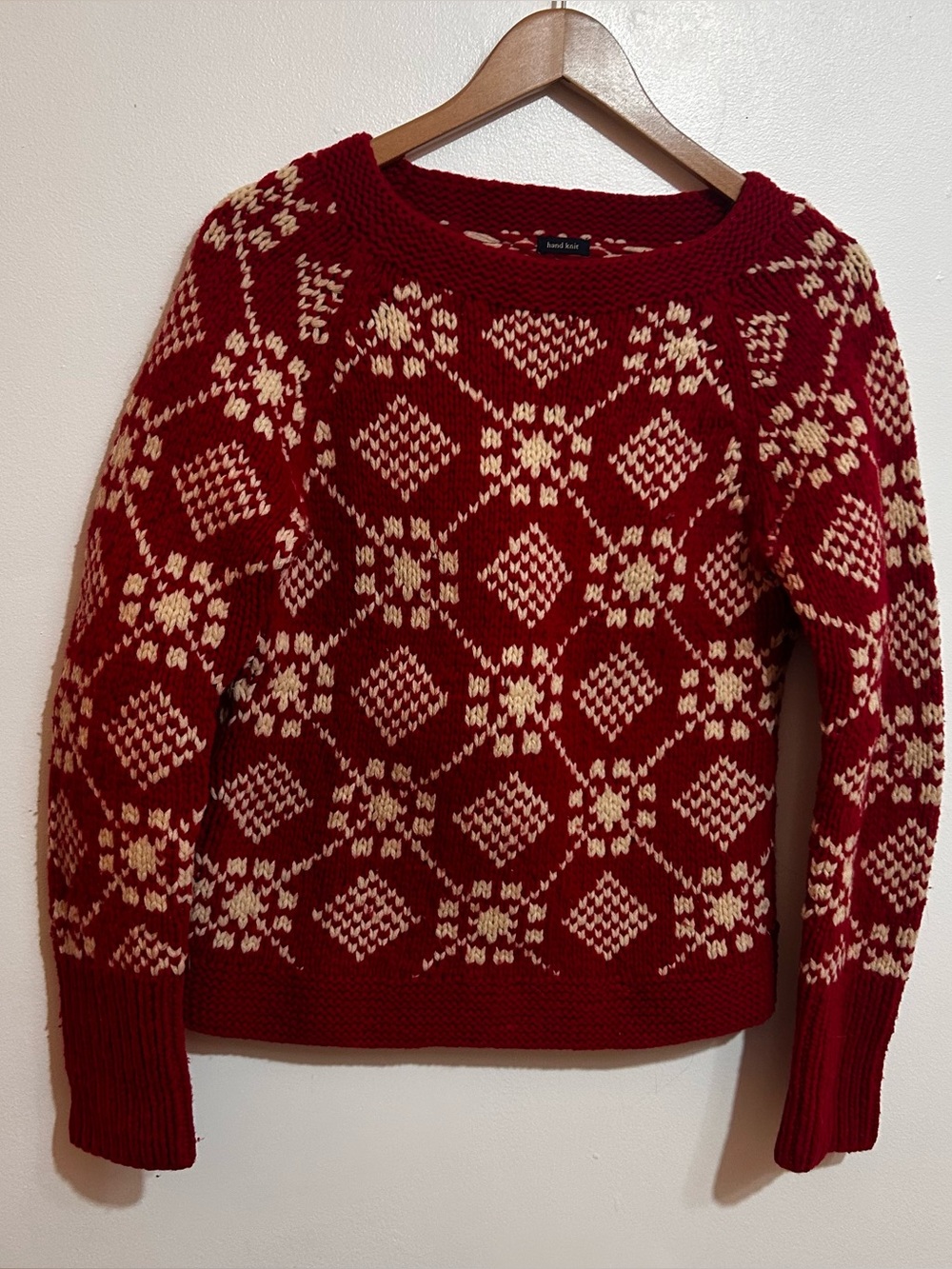 American Eagle Outfitters Red & Cream Fair Isle Crewneck Sweater